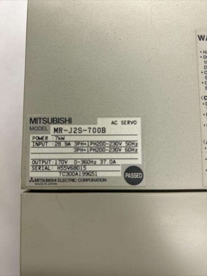 Used MITSUBISHI,MR-J2S-700B,SERVO AMPLIFIER 37A 170V