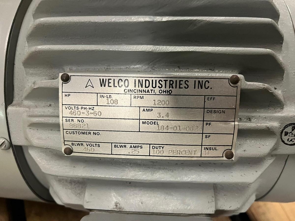 Used WELCO,184-01-0624,MOTOR 108 IN LBS 1200RPM 460V 3PH