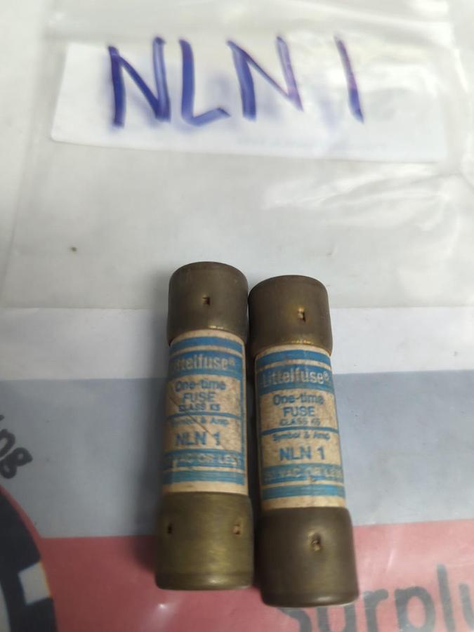 Used LITTELFUSE,NLN1,ONE-TIME 1 AMP FUSE LOT OF 2 PRE-OWNED