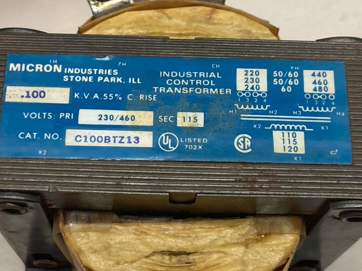 Used Micron Industrial Control,C100BTZ13,Transformer 0.100 KVA 230/460 to 115V