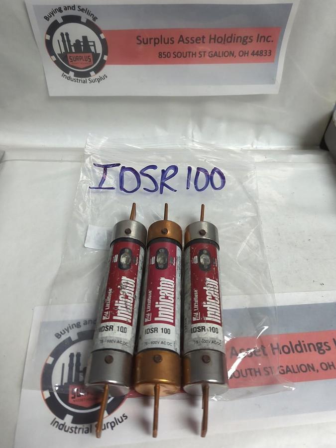 Used LITTELFUSE,IDSR100,INDICATOR FUSE 100 AMP LOT OF 3 PRE-OWNED