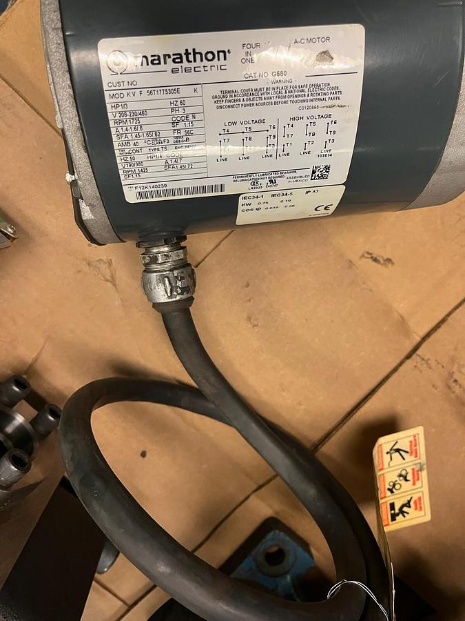Used MARATHON,G580,MOTOR 1/3HP 1725RPM 3PH 56C