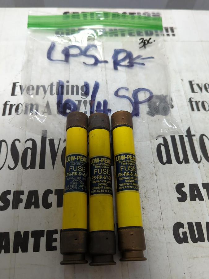 COOPER BUSSMANN,LPS-RK-6-1/4 SP,LOW-PEAK 6-1/4 AMP FUSES LOT OF 3 NOS