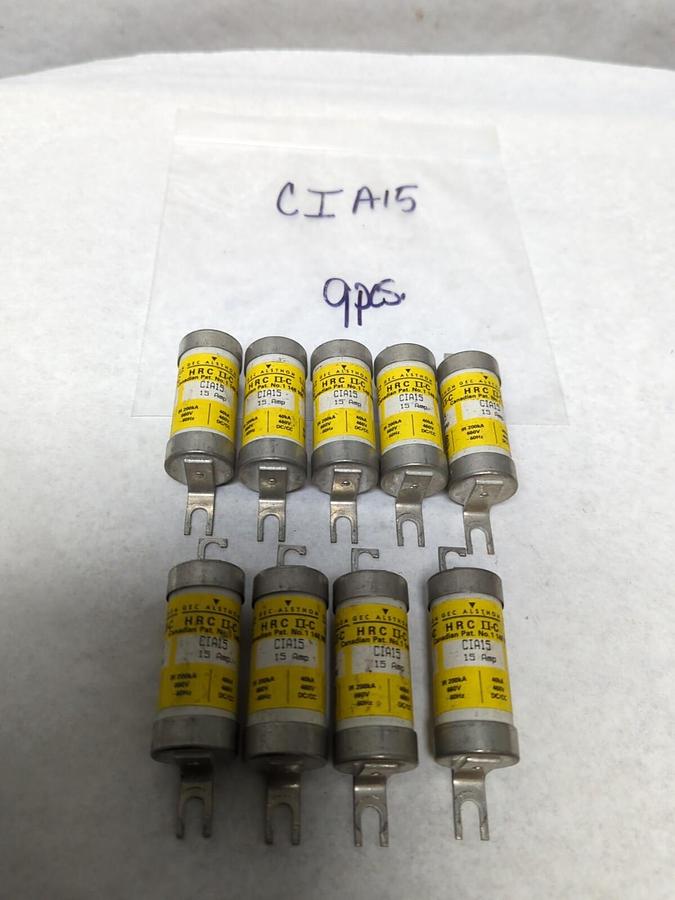 Used GEC ALSTHOM,CIA15,BOLT DOWN FUSE 15 AMP LOT OF 9 PRE-OWNED