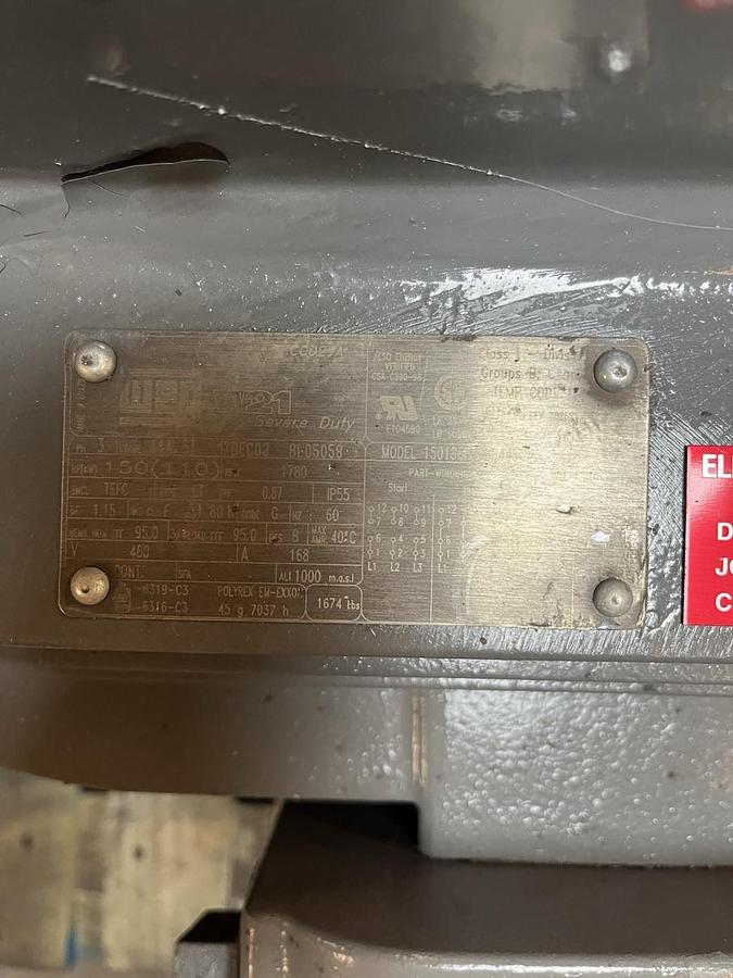 Used WEG,1S018EP3GBB445T,W21 SEVERE DUTY MOTOR 150HP 1780RPM 460V 3PH 444T 445T