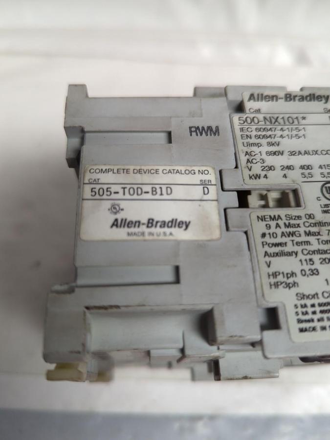 Used ALLEN BRADLEY,505-TOD-B1D,REVERSING STARTER/CONTACTOR SIZE 00 PRE-OWNED