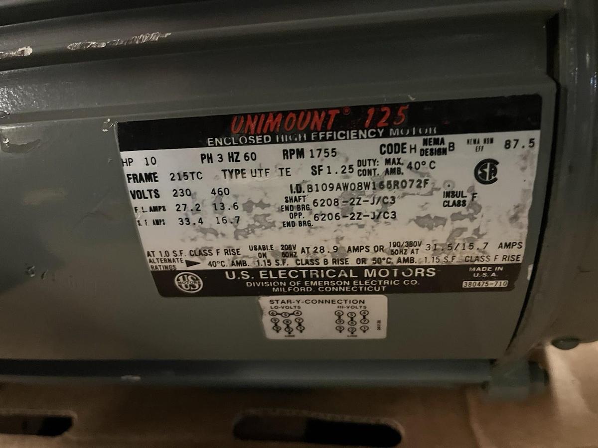 Used US EMERSON,UNIMOUNT 125,MOTOR 10HP 3PH 1755RPM 215TC