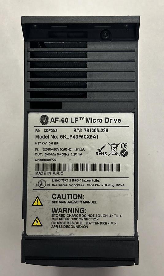 Used GENERAL ELECTRIC,6KLP43F50X9A1,VARIABLE FREQUENCY DRIVE 0.37K 0.5HP