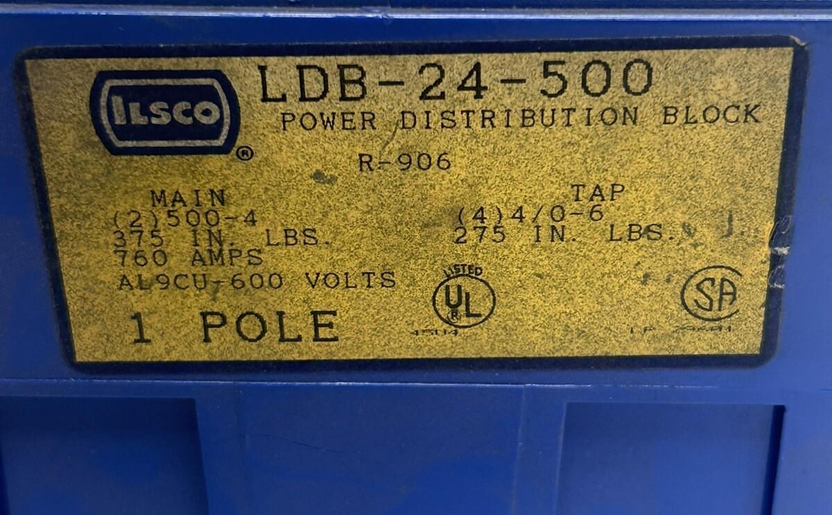 Used ILSCO,LDB-24-500,POWER DISTRIBUTION BOX