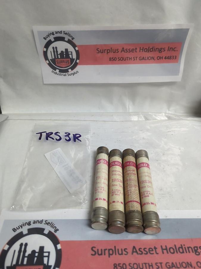 Used GOULD SHAWMUT,TRS3R,TRI-ONIC 3 AMP FUSE LOT OF 4 PRE-OWNED