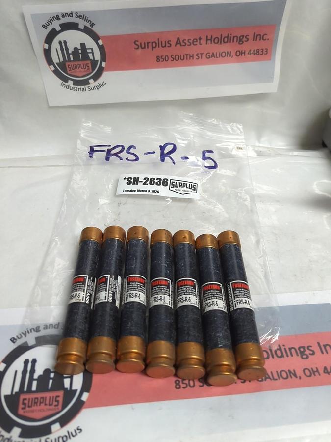Used COOPER BUSSMANN,FRS-R-5,FUSETRON 5 AMP FUSE LOT OF 7 PRE-OWNED