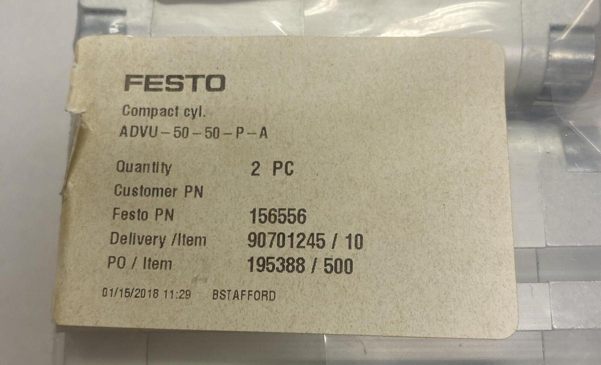 FESTO,ADVU-50-50-P-A,DOUBLE-ACTING COMPACT CYLINDER LOT OF 2 NEW