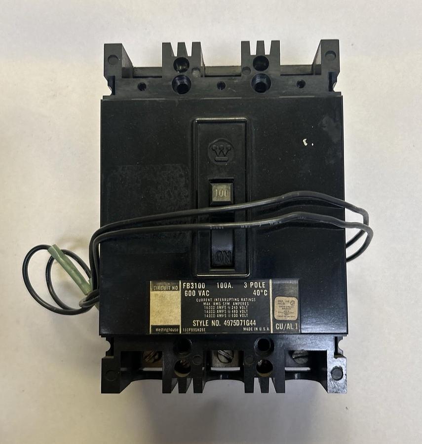 Used WESTINGHOUSE,FB3100,CIRCUIT BREAKER 100A 600V 3P