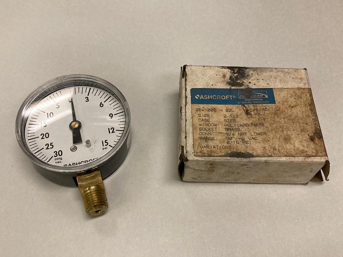 Ashcroft,25W1005H02L,Pressure Gauge 2-1/2 Inch 0-15PSI