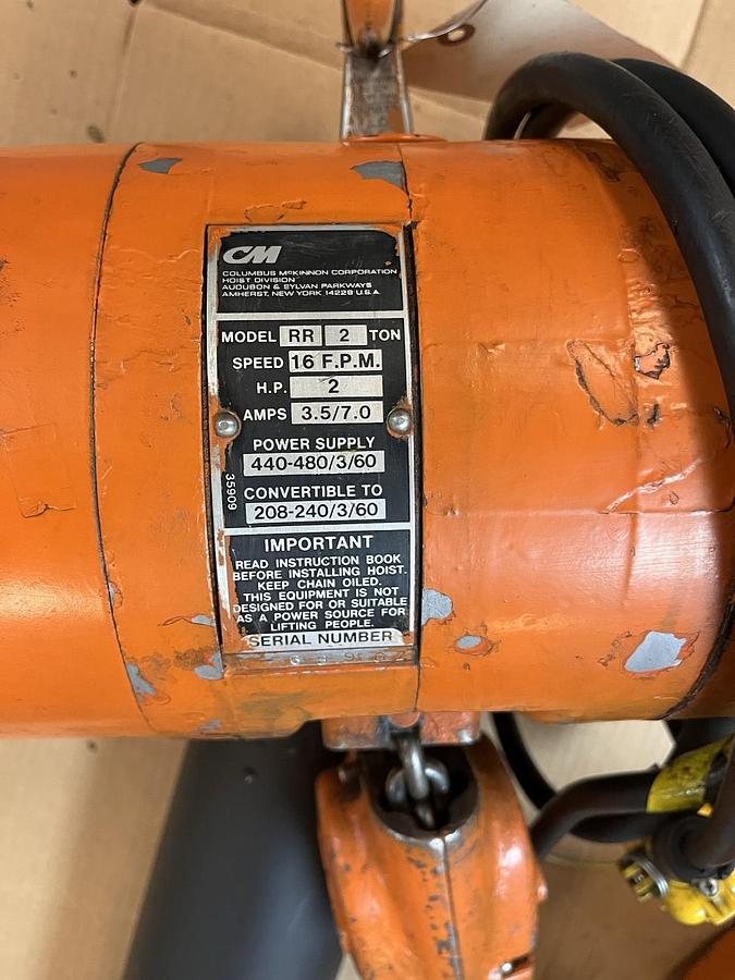 Used Columbus Mckinnon CM,RR-2,ELECTRIC HOIST 2 TON 3PH 16FPM  CHAIN 24ft W PENDANT