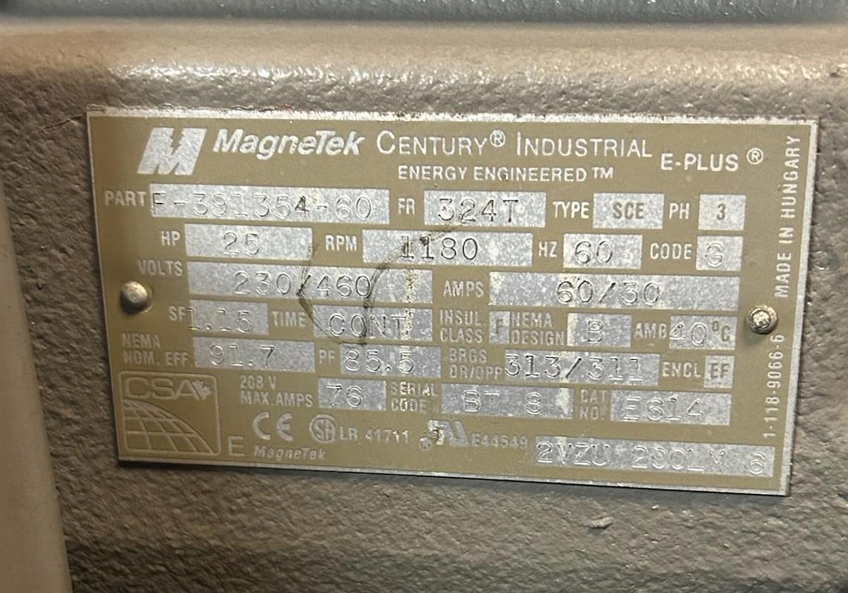 Used MAGNETEK,F39135460,MOTOR 25HP 1180RPM 460V 3PH 324T FRAME