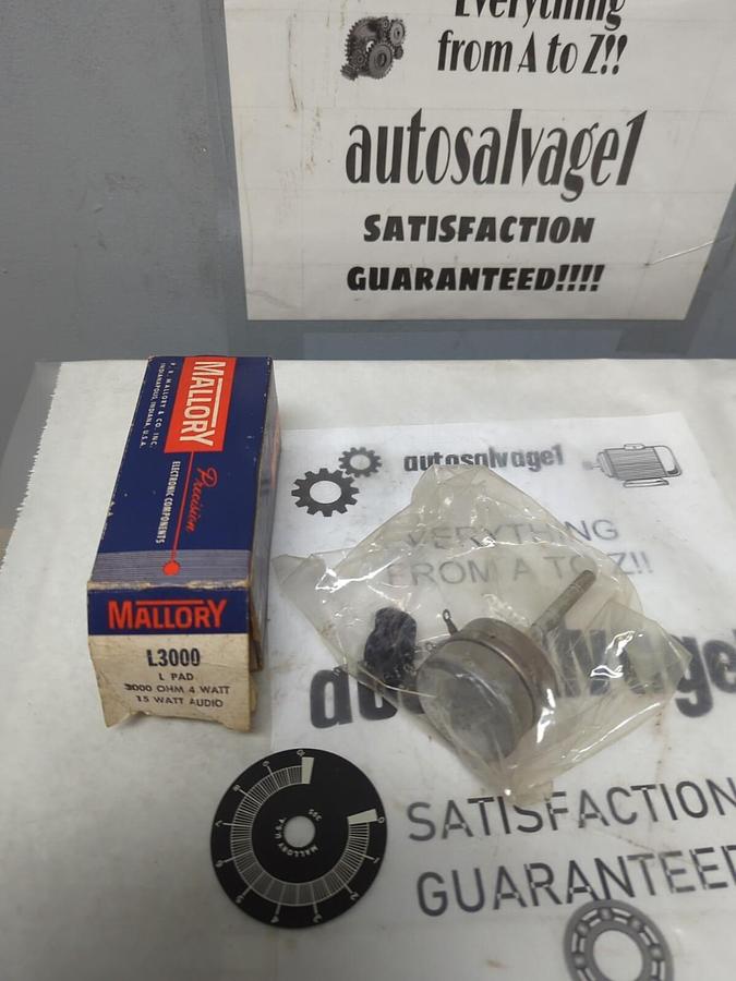 MALLORY,L3000,3000 OHM 4WATT/15WATT AUDIO POTENTIOMETER NOS