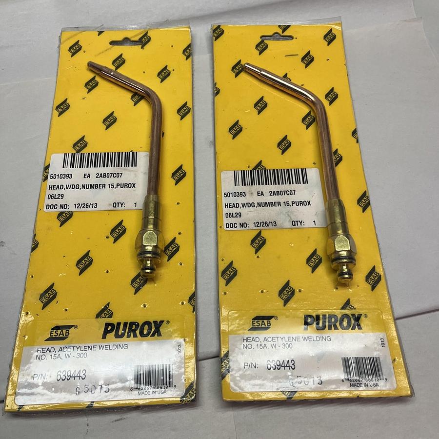 Used ESAB,639443,ACETYLENE WELDING TORCH TIP PUROX W-300 #15 LOT OF 2