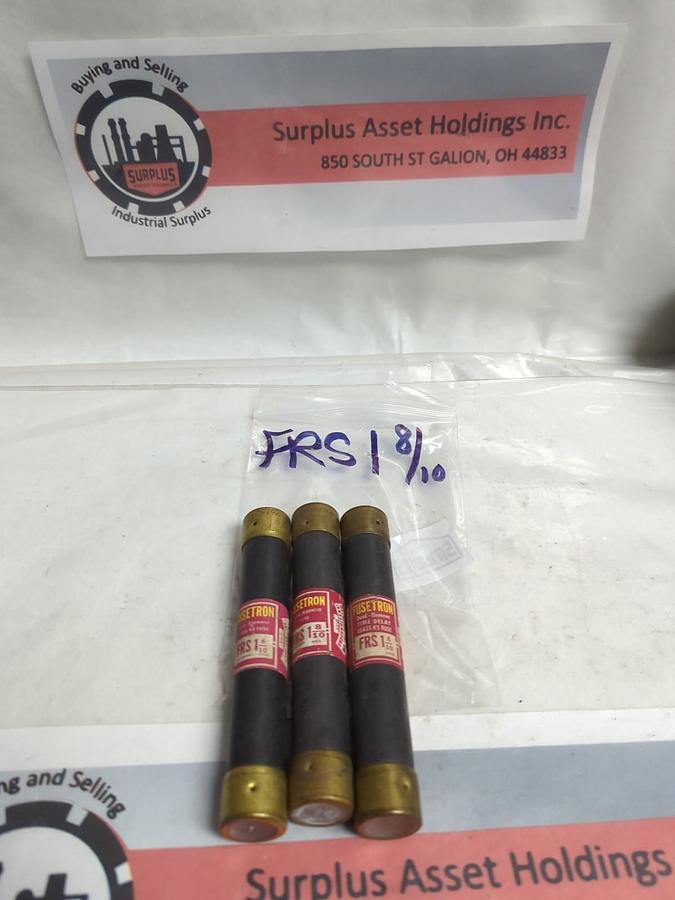 Used COOPER BUSSMANN,FRS 1-8/10,FUSETRON 1-8/10 AMP FUSE LOT OF 3 PRE-OWNED