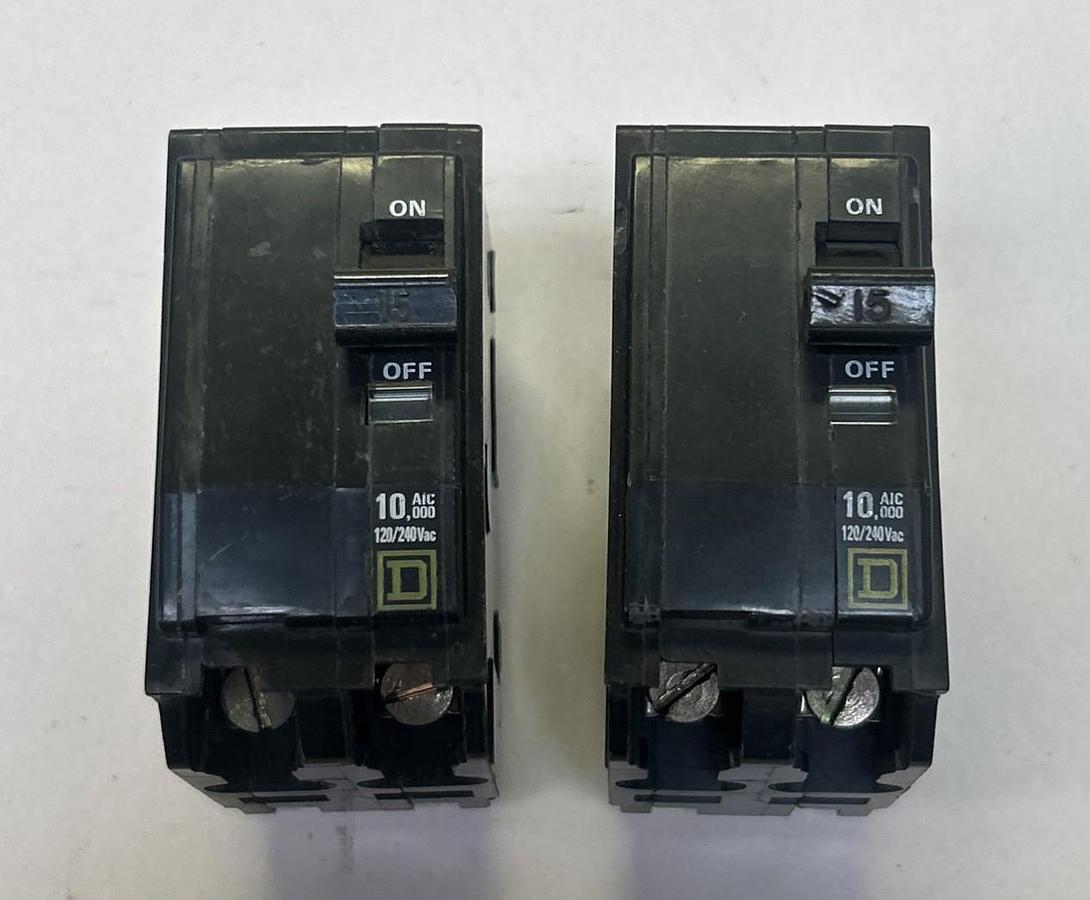 Used SQUARE D,QO215,CIRCUIT BREAKER 15A 120/240V 2P LOT OF 2