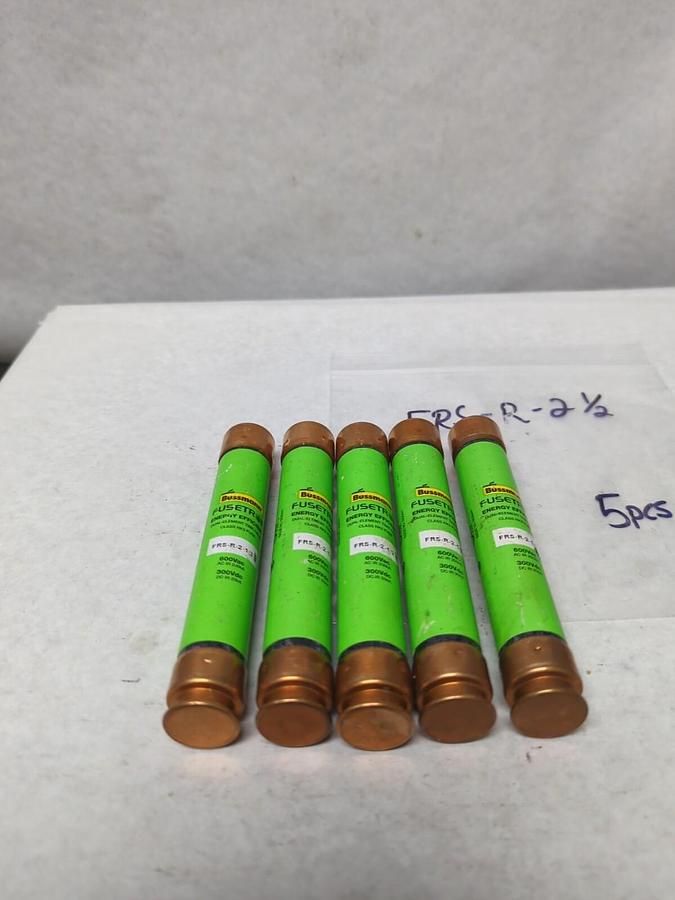 Used COOPER BUSSMANN,FRS-R-2-1/2,FUSETRON 2-1/2 AMP FUSE LOT OF 5 PRE-OWNED