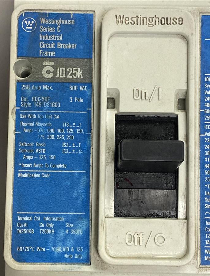 Cutler Hammer,JD3250F,Circuit Breaker Frame Only 250A 600V NOS