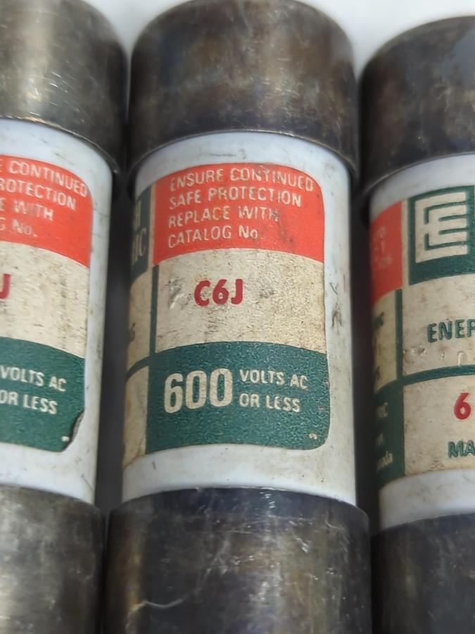 Used ENGLISH ELECTRIC,C6J,ENERGY LIMITING 6 AMP FUSE LOT OF 6 PRE-OWNED