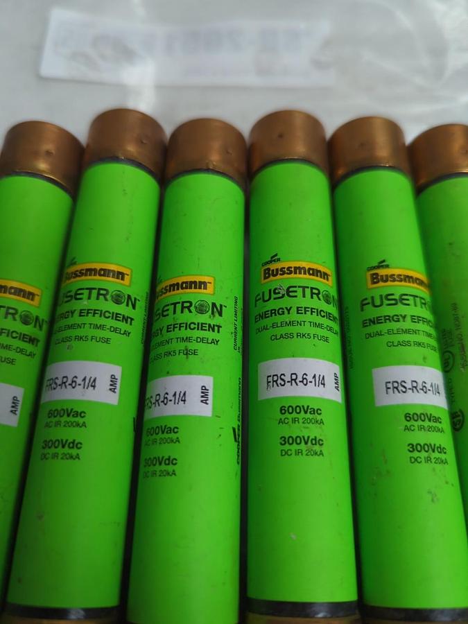 Used COOPER BUSSMANN,FRS-R-6-1/4,FUSETRON 6-1/4 AMP FUSE LOT OF 9 PRE-OWNED