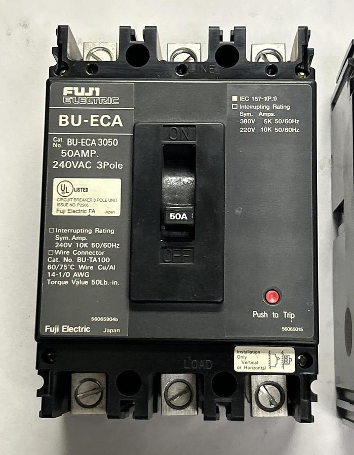 Used FUJI ELECTRIC,BU-ECA-3050,CIRCUIT BREAKER 50A 240V 3P LOT OF 2