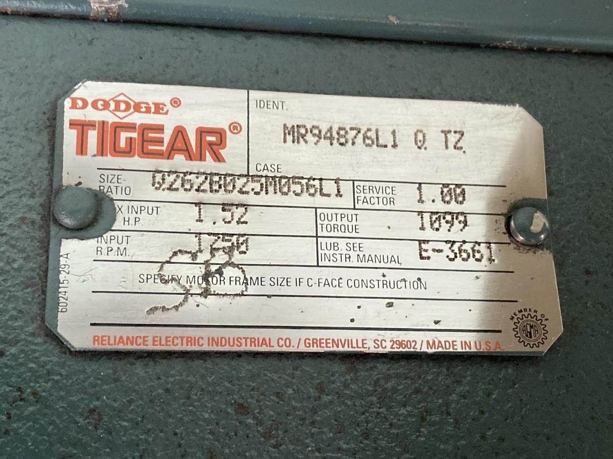 Used Dodge Tigear,MR94762L1,Gear Speed Reducer 1750RPM w/Leeson 1Hp Motor