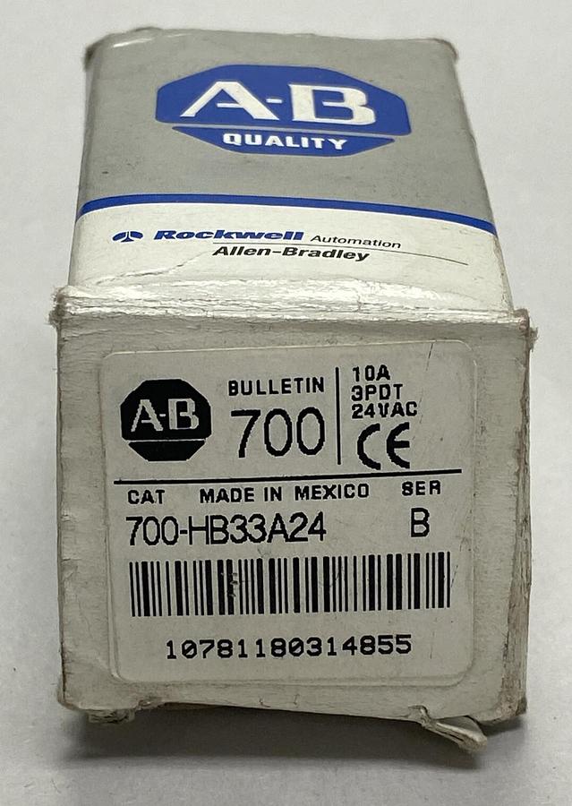 ALLEN BRADLEY,700-HB33A24,SER B GENERAL PURPOSE RELAY 3-POLE 15A 24V NOS