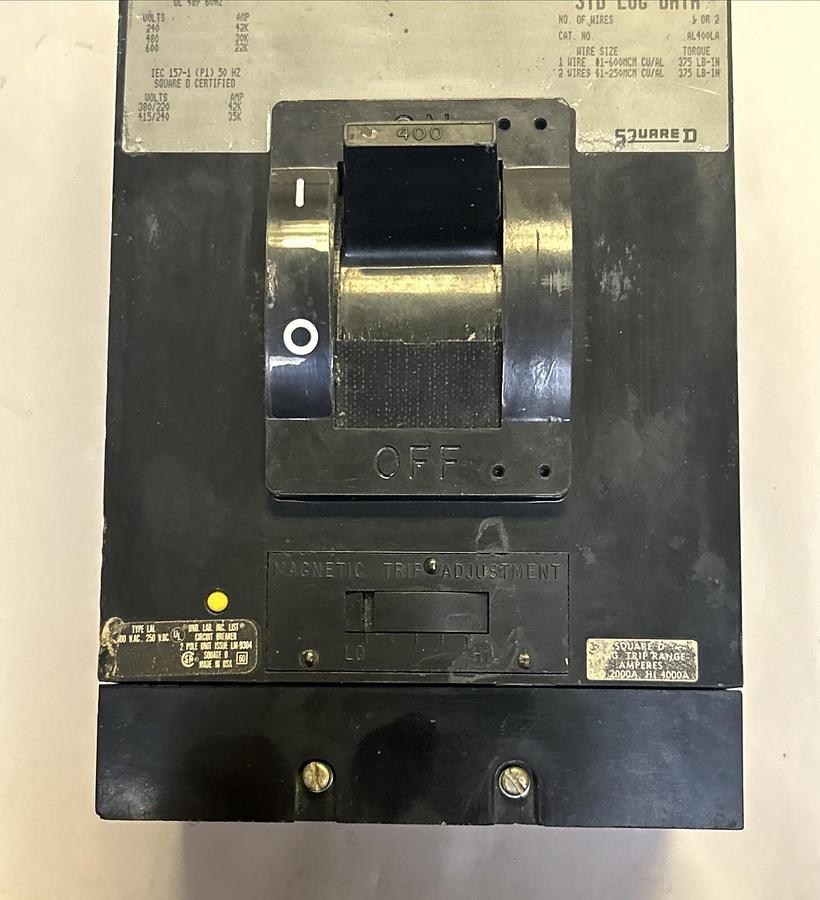 Used SQUARE D,LAP26400MB,CIRCUIT BREAKER 400A 600V 3POLE