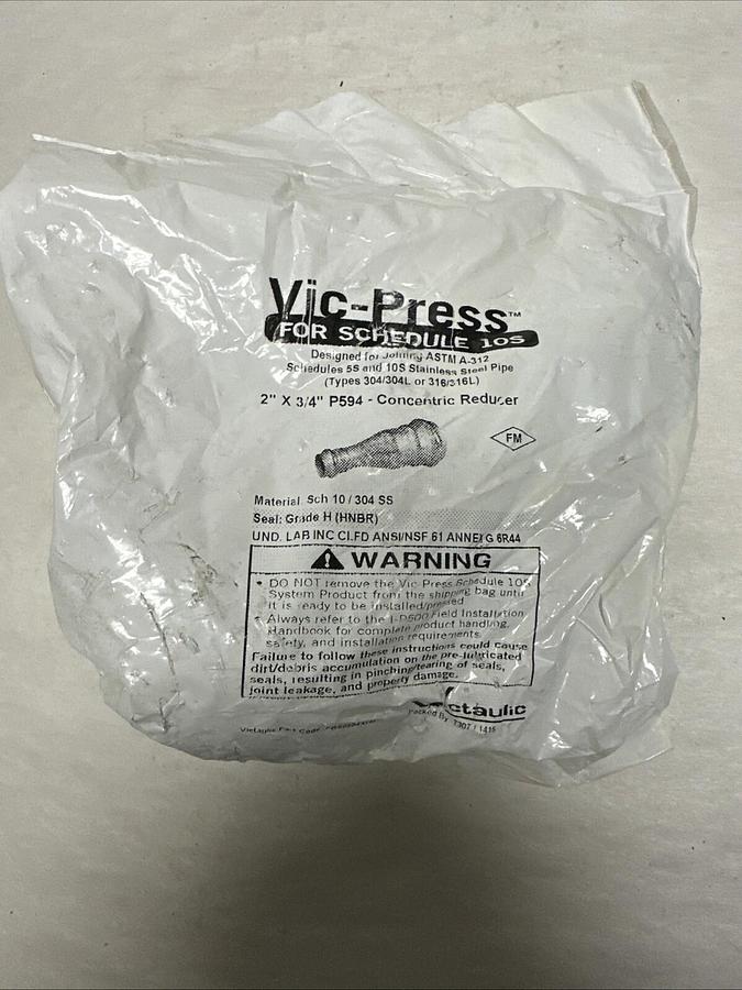 Used Vic-Press,P594,Concentric Reducer 2"x 3/4" SCH 10 304SS