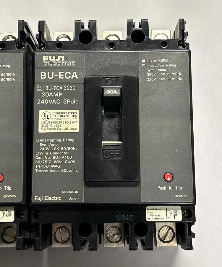 Used FUJI ELECTRIC,BU-ECA-3030,CIRCUIT BREAKER 30A 240V 3P LOT OF 2