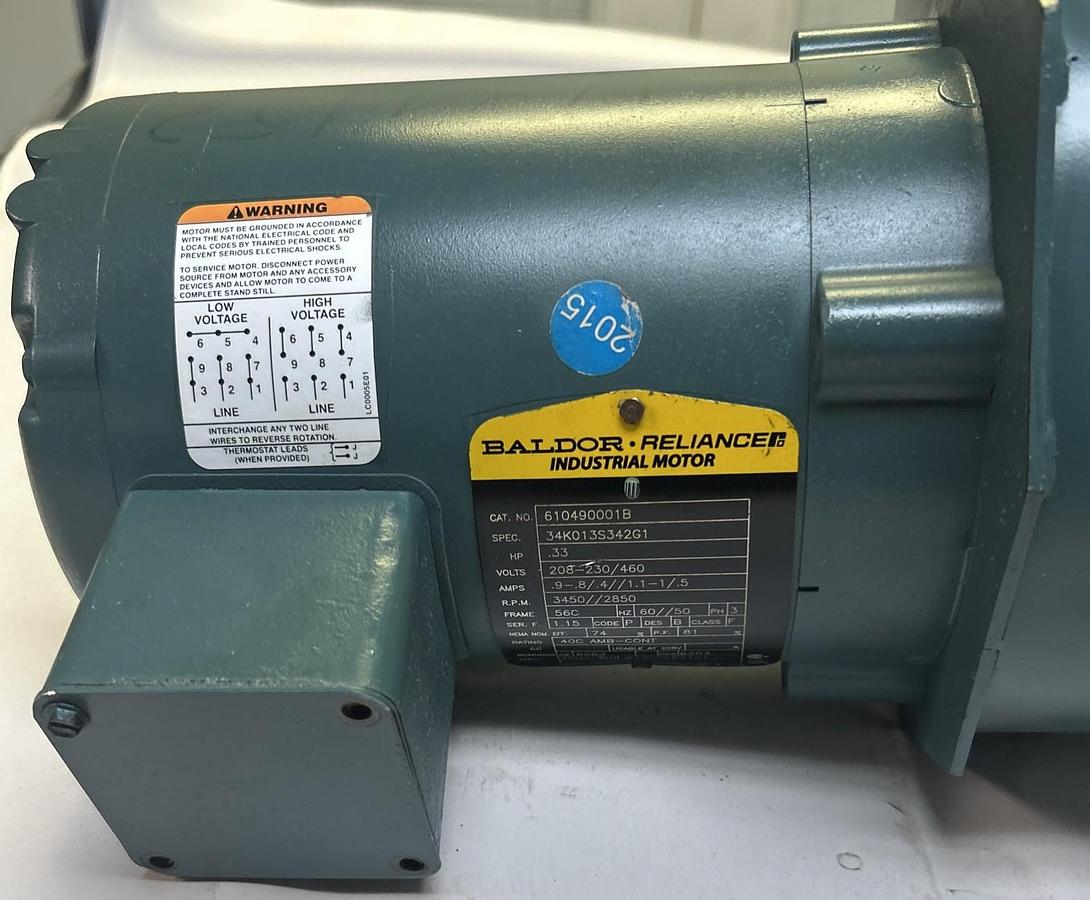 Used BALDOR RELIANCE,610490001B,BLOWER MOTOR .33HP 3450RPM 208-230/460V 56C FRAME
