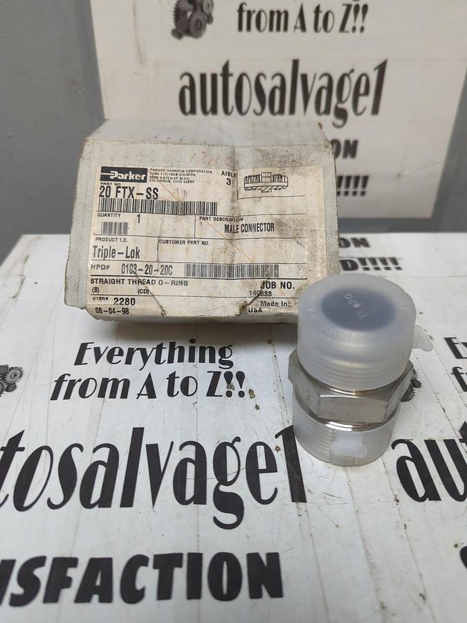 PARKER,20 FTX-SS,STAINLESS STEEL MALE CONNECTOR NOS