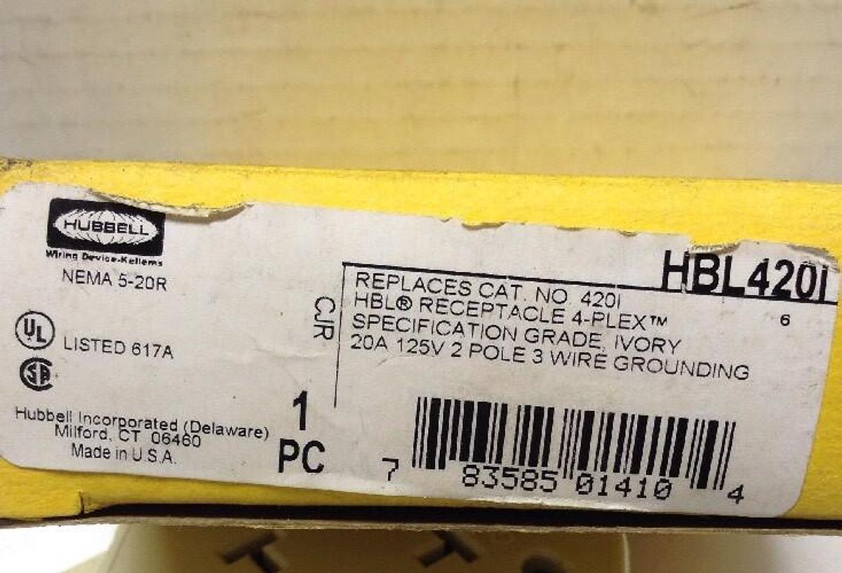 Hubbell,HBL4201,4-Plex Receptacle Ivory 20A