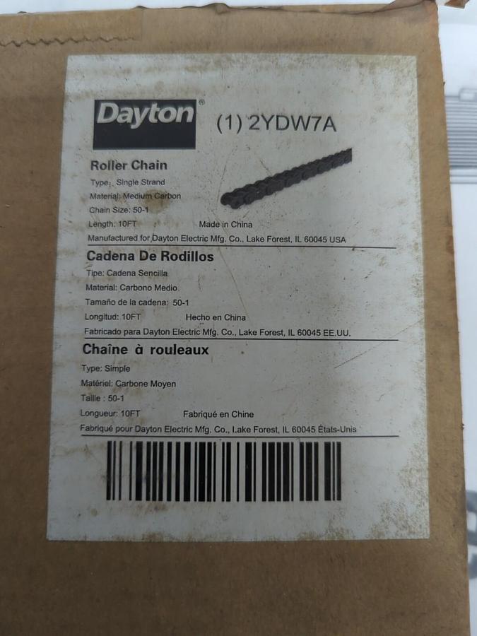 DAYTON,2YDW7A,SINGLE STRAIND ROLLER CHAIN SIZE 50-1 10FT NOS