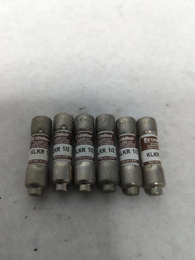 Used LITTELFUSE,KLKR-1/2,CLASS CC FUSE 1/2 AMP LOT OF 6 PRE-OWNED