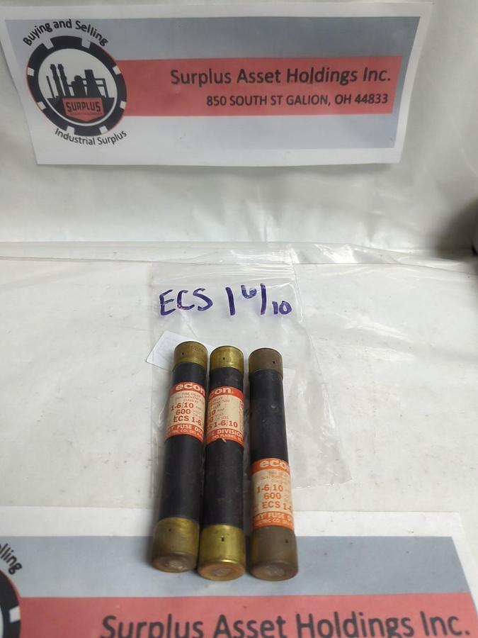 Used CEFCO,ECS 1-6/10,TIME-DELAY 1-6/10 AMP FUSE LOT OF 3 PRE-OWNED
