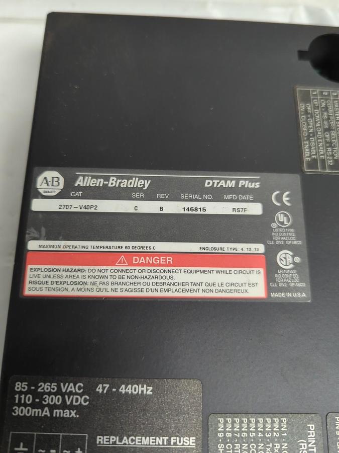 Used ALLEN BRADLEY,2707-V40P2,DTAM PLUS INTERFACE SERIES C REV B USED