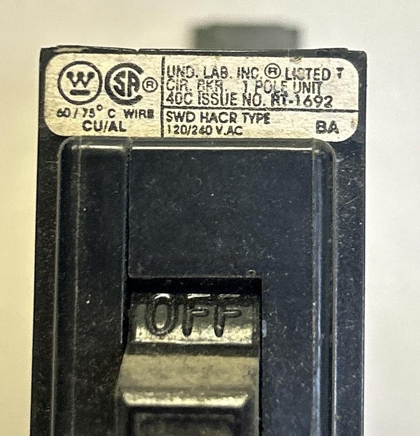 Used WESTINGHOUSE,BA120,CIRCUIT BREAKER 20A 120/240V 1P LOT OF 15