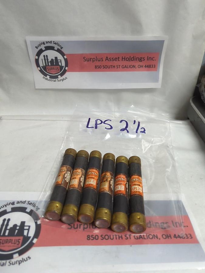 Used COOPER BUSSMANN,LPS-2-1/2,LOW-PEAK 2-1/2AMP FUSE LOT OF 6 PRE-OWNED