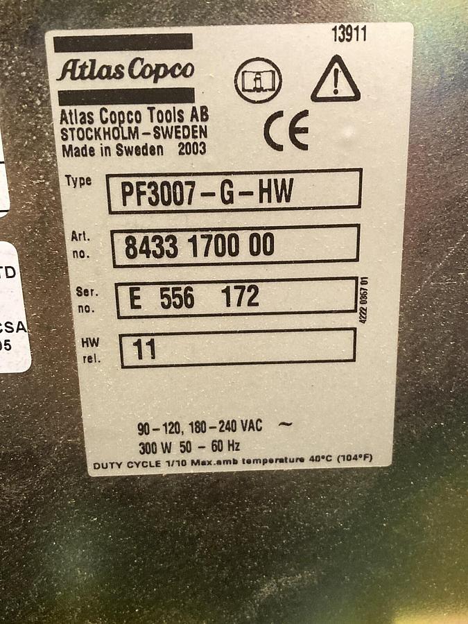 Used Atlas Copco,PF3007-G-HW S4/S7,Nutrunner Torque Controller
