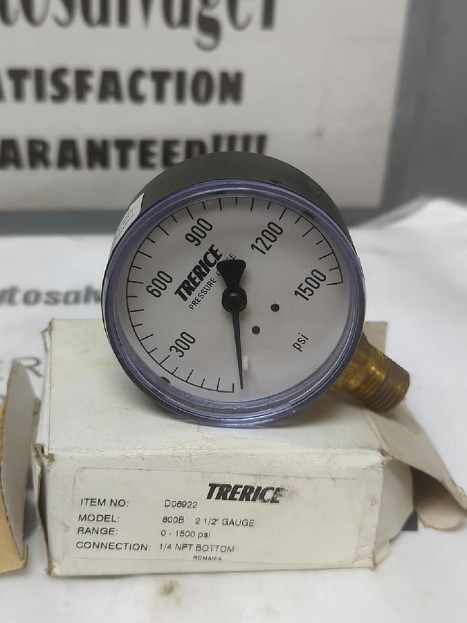 TRERICE,D06922, MODEL 800B  2-1/2 IN GAUGE 0-1500PSI  1/4 IN NPT BOTTOM LOTOF 2