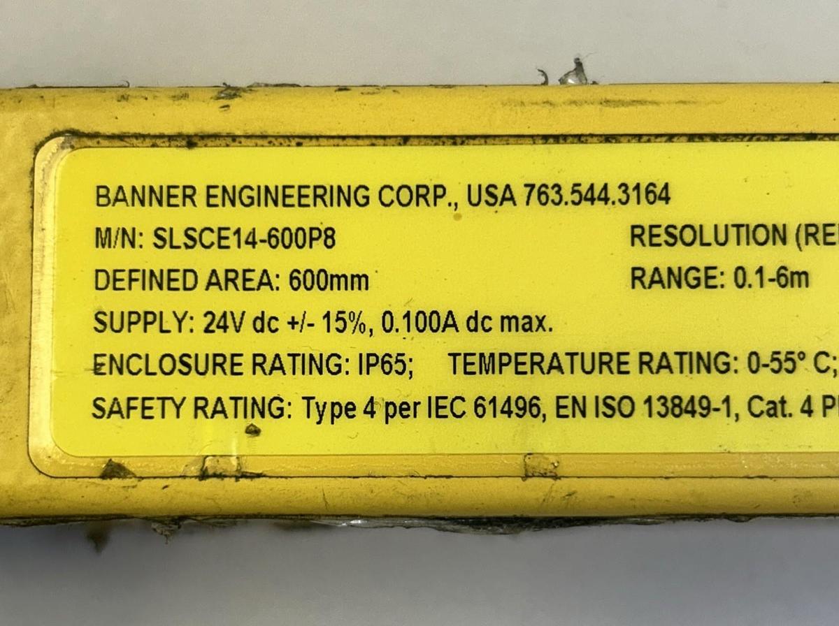 Used BANNER,SLSCE14-600P8/SLSCR14-600P8,LIGHT CURTAIN RECEIVER & TRANSMITTER SET