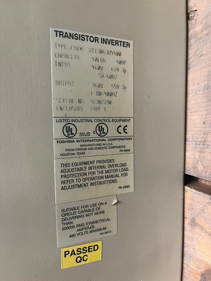 Used TOSHIBA,VT130G304400,TRANSISTOR INVERTER 40kVA 40HP 460V 3PH