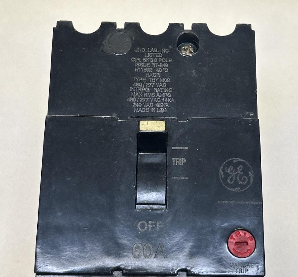 Used GENERAL ELECTRIC,TEYM02360,CIRCUIT BREAKER 60A 480/277V 3P