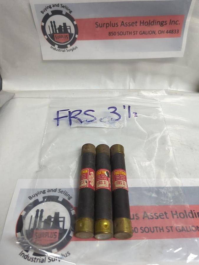 Used COOPER BUSSMANN,FRS-3-1/2,FUSETRON 3-1/2 AMP FUSE LOT OF 3 PRE-OWNED