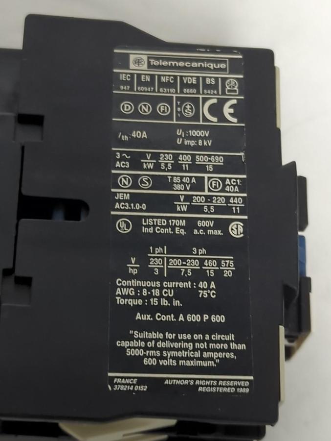 Used TELEMECANIQUE,LP1-D25004,CONTACTOR PRE-OWNED